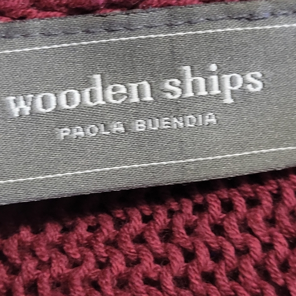 Wooden Ships Women's V-Neck Open Knit Sweater Size S/M - Burgundy Long Sleeve - Picture 3 of 5
